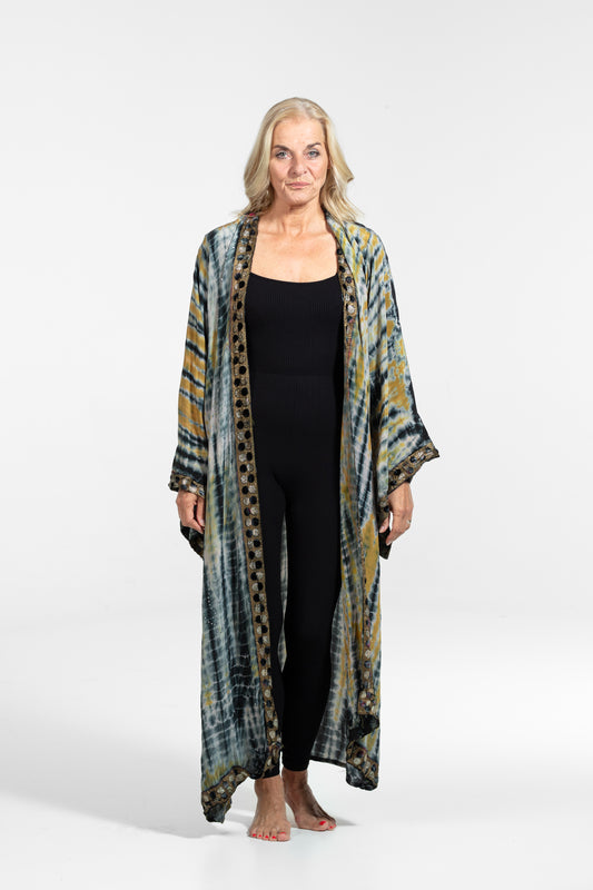 Gaia Kimono mustard-grey-white-black with border