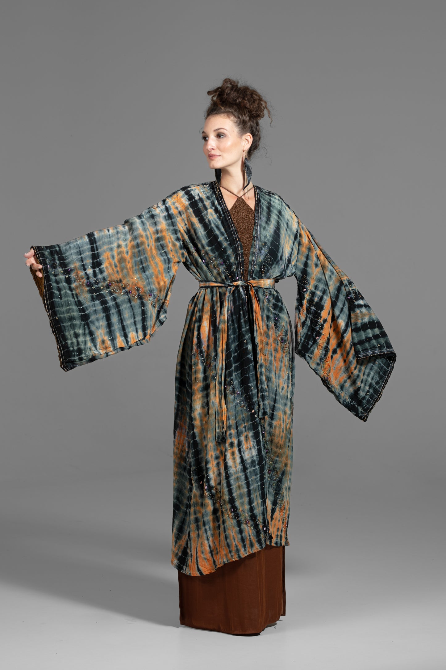 Gaia Kimono grau-rost-schwarz