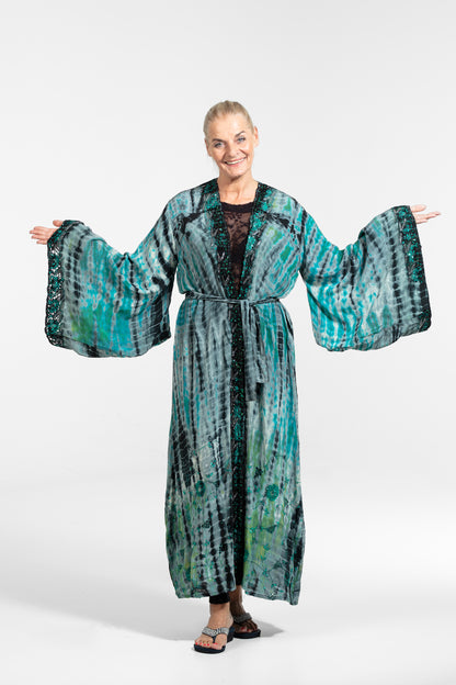 Gaia Kimono leuchtend blau-grau-schwarz