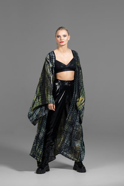 Gaia Kimono grau-gelb-schwarz gemustert
