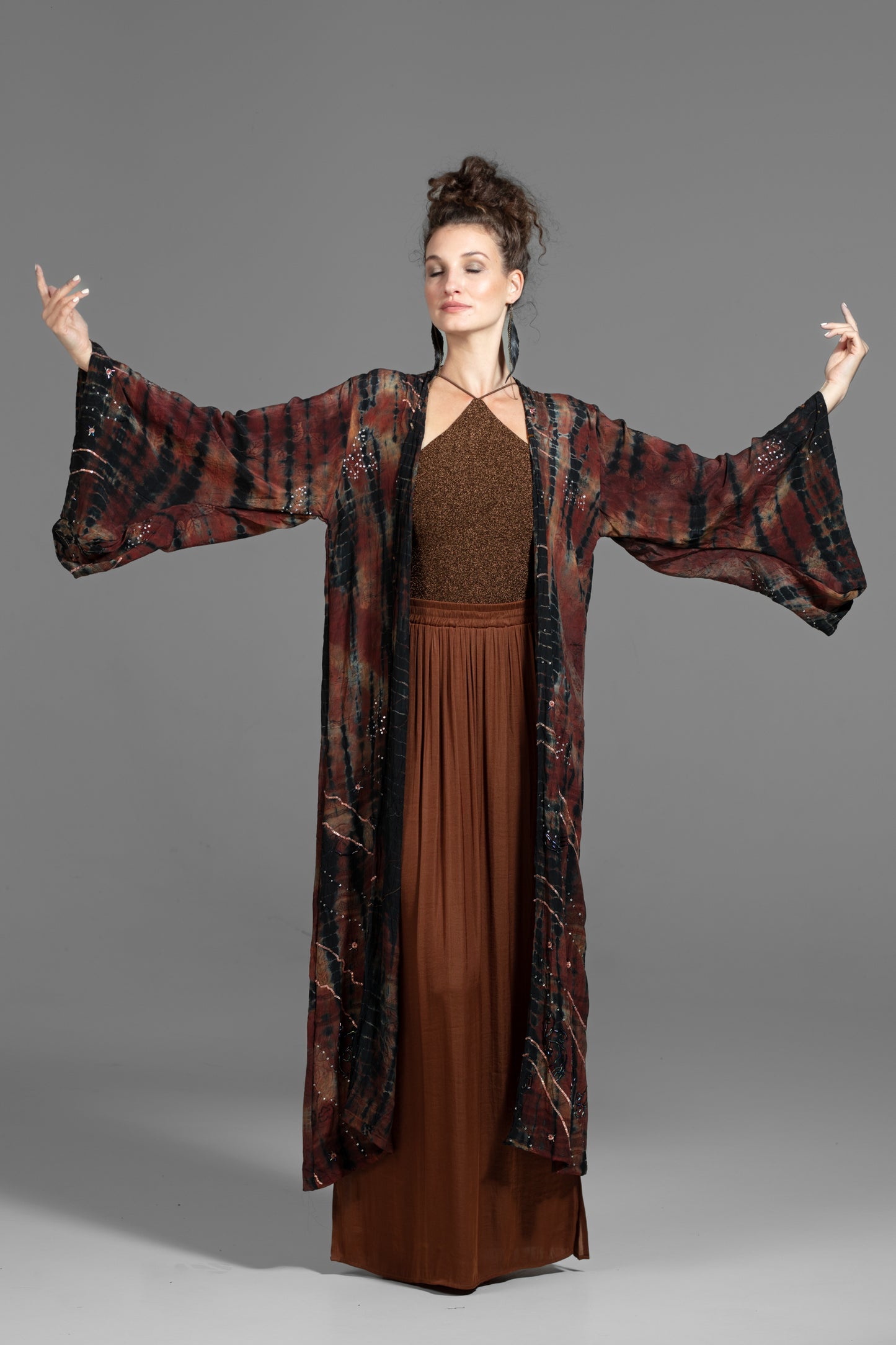 Gaia Kimono braun-rost-schwarz