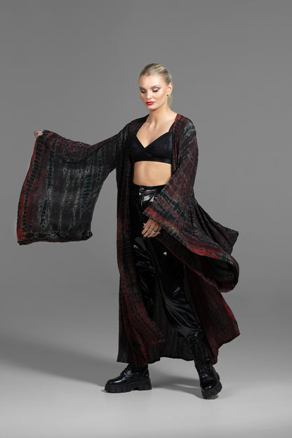 Gaia Kimono dunkelrot-braun-schwarz
