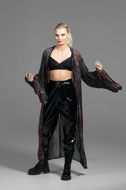 Gaia Kimono dunkelrot-braun-schwarz mit Pailletten