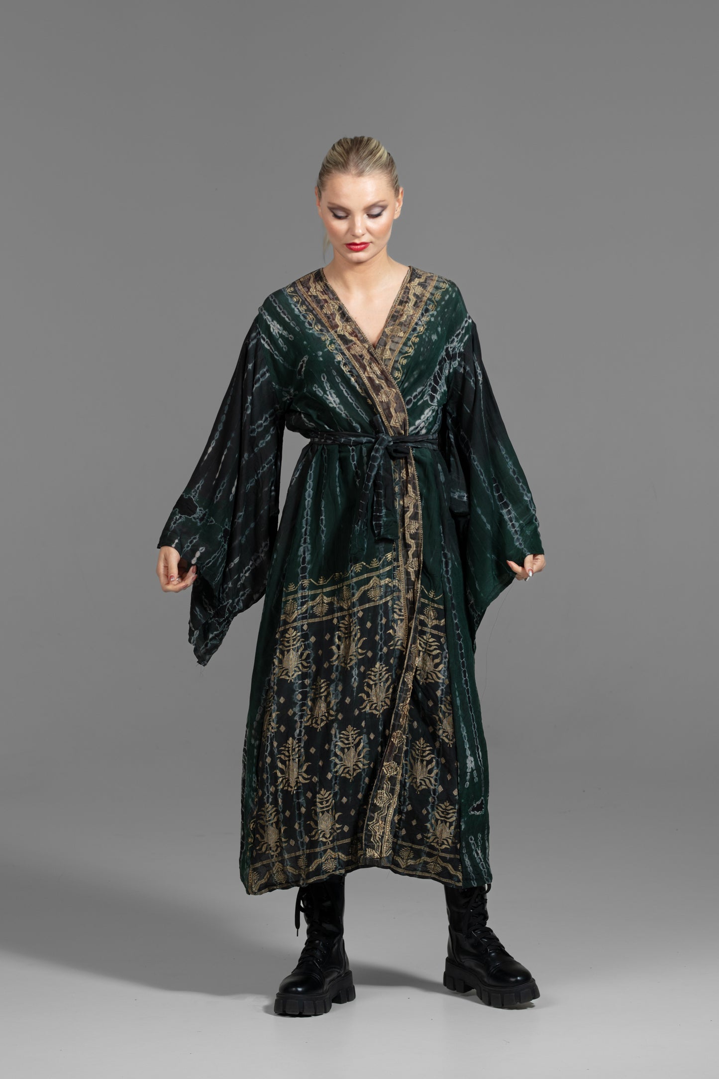 Gaia Kimono dunkelgrün-schwarz