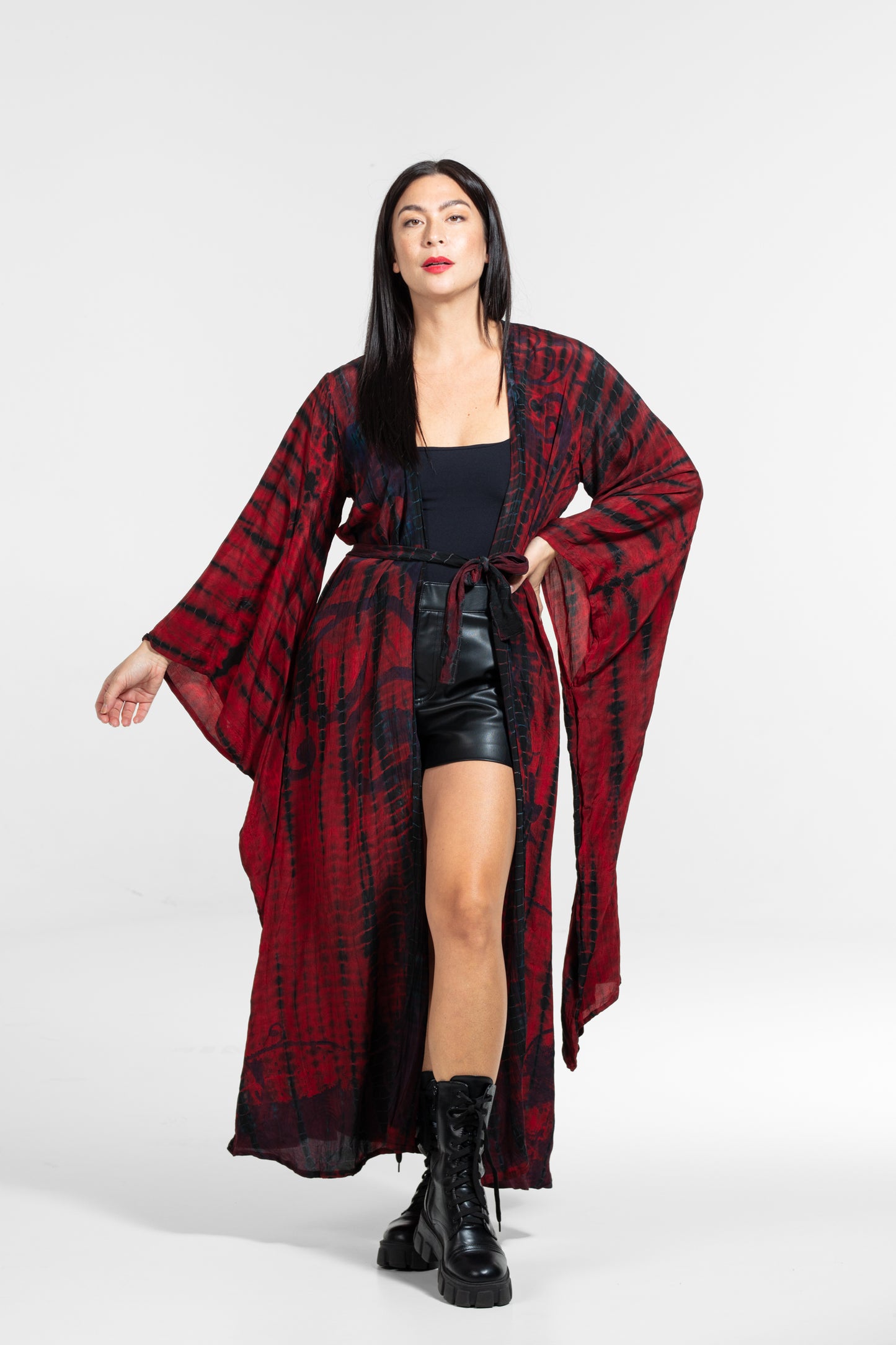 Gaia Kimono long sleeved- blood red-black