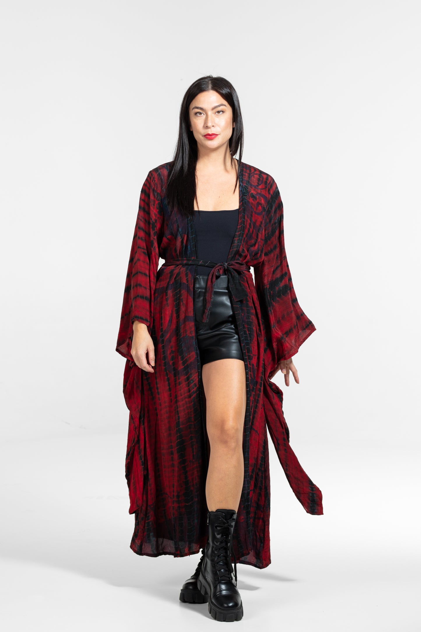 Gaia Kimono long sleeved- blood red-black