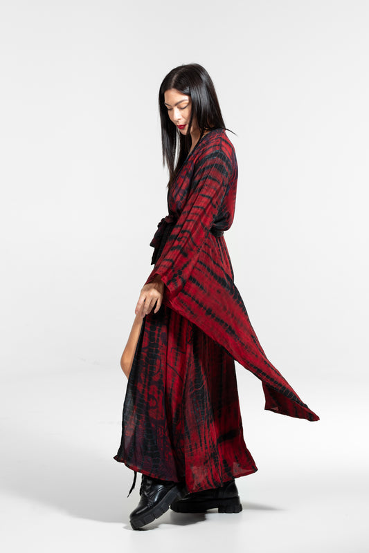 Gaia Kimono long sleeved- blood red-black