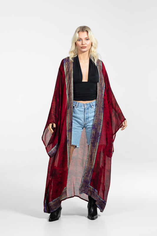 Aura Kimono transparent gemustert rot-schwarz