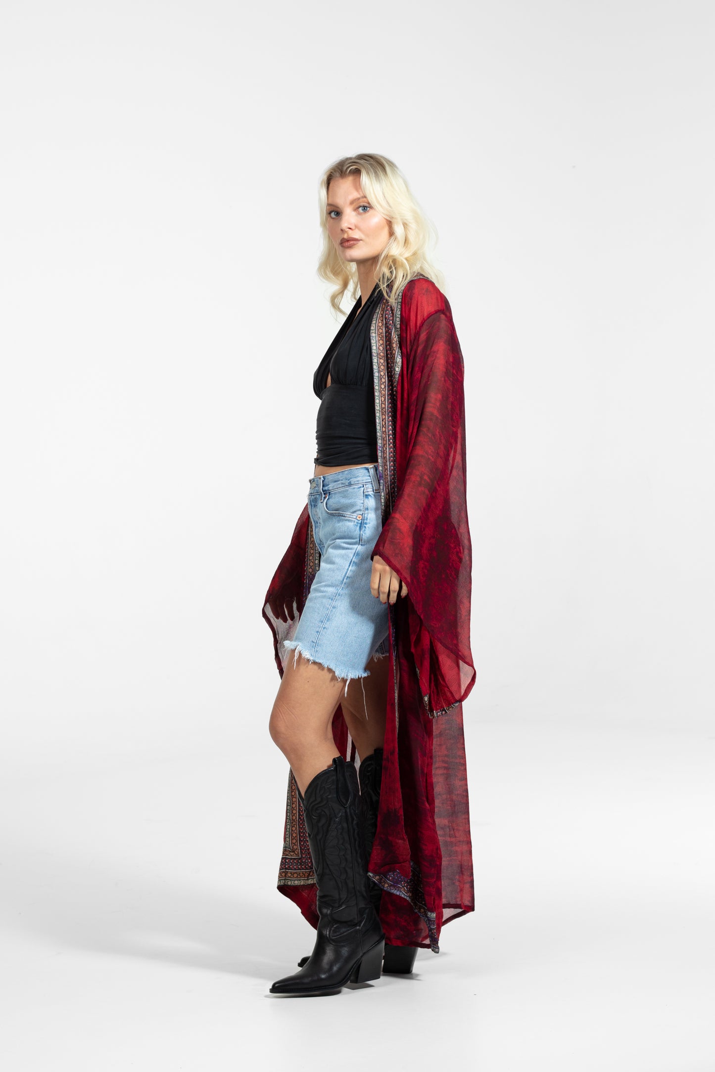 Aura Kimono transparent patterned red-black