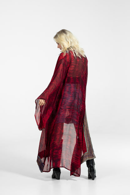Aura Kimono transparent patterned red-black