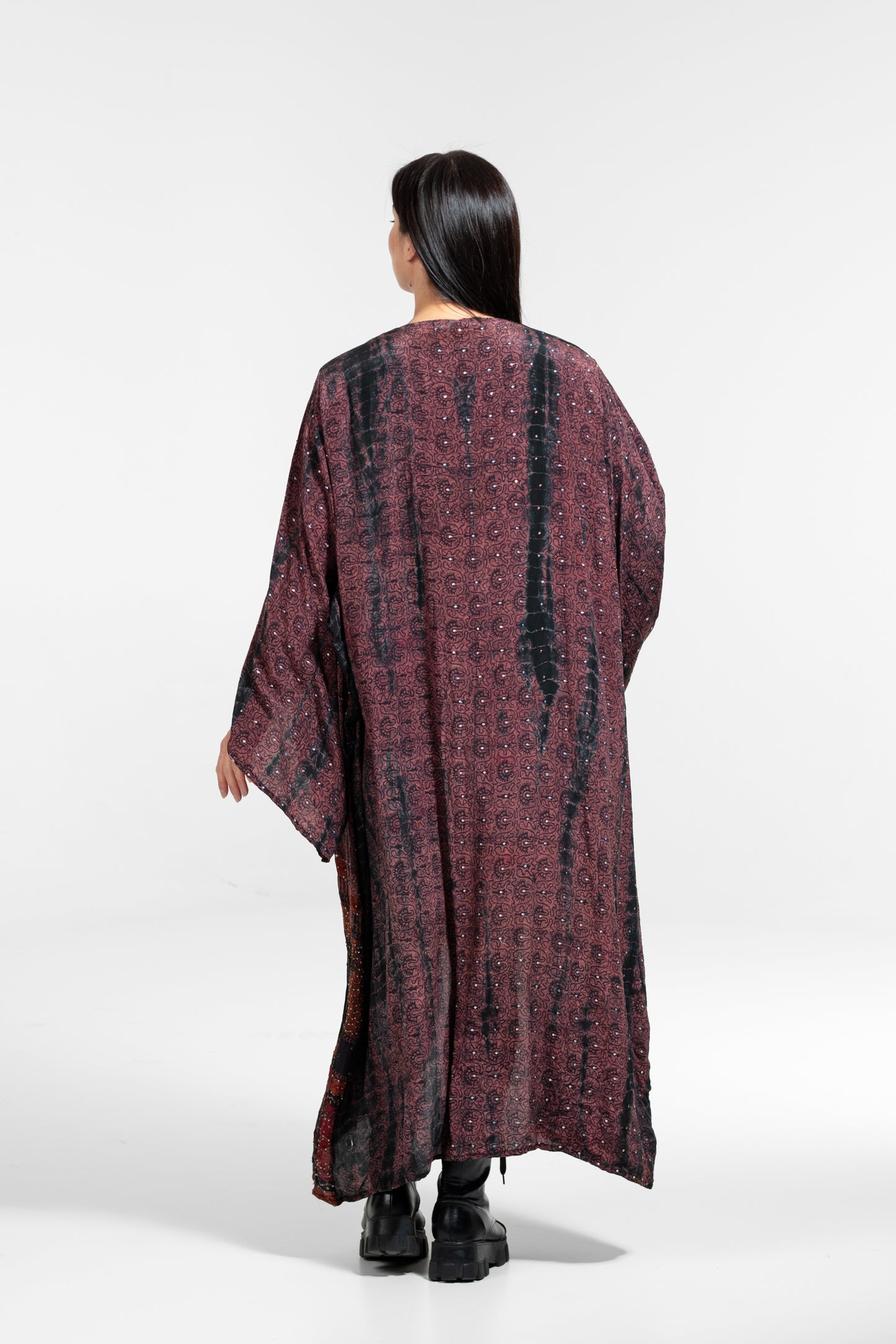 Gaia Kimono gemustert mit asymmetrischen Pailletten bordeaux-schwarz