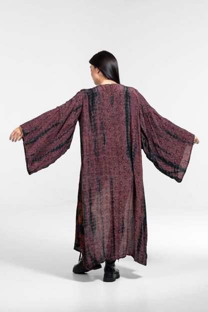 Gaia Kimono gemustert mit asymmetrischen Pailletten bordeaux-schwarz