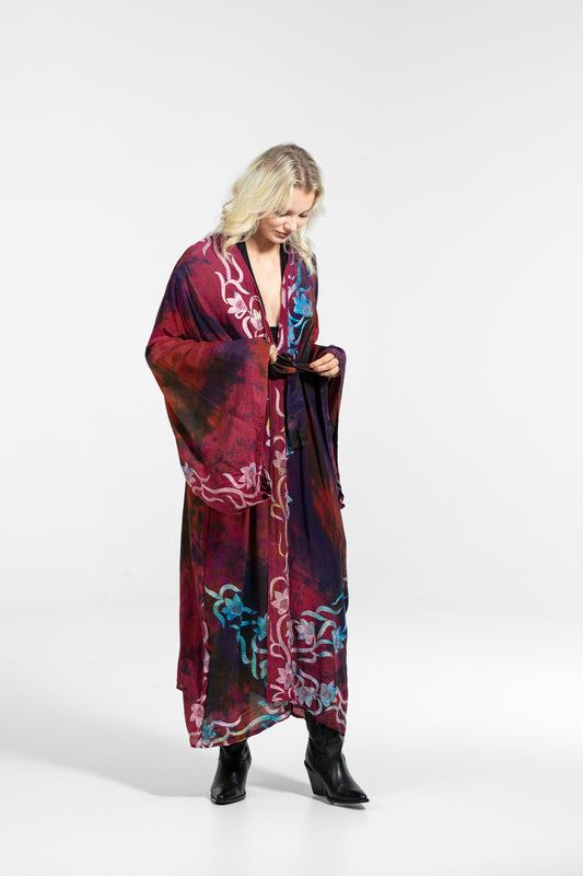 Devi Kimono embroidered pink-orange-purple