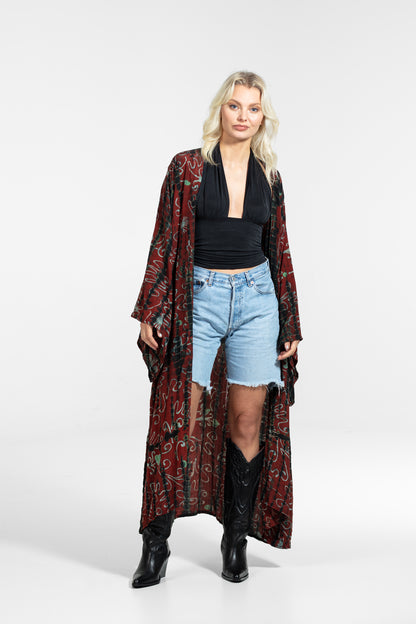 Gaia Kimono gemustert Mint-Rot-Schwarz