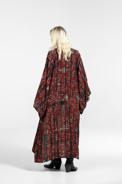 Gaia Kimono gemustert Mint-Rot-Schwarz