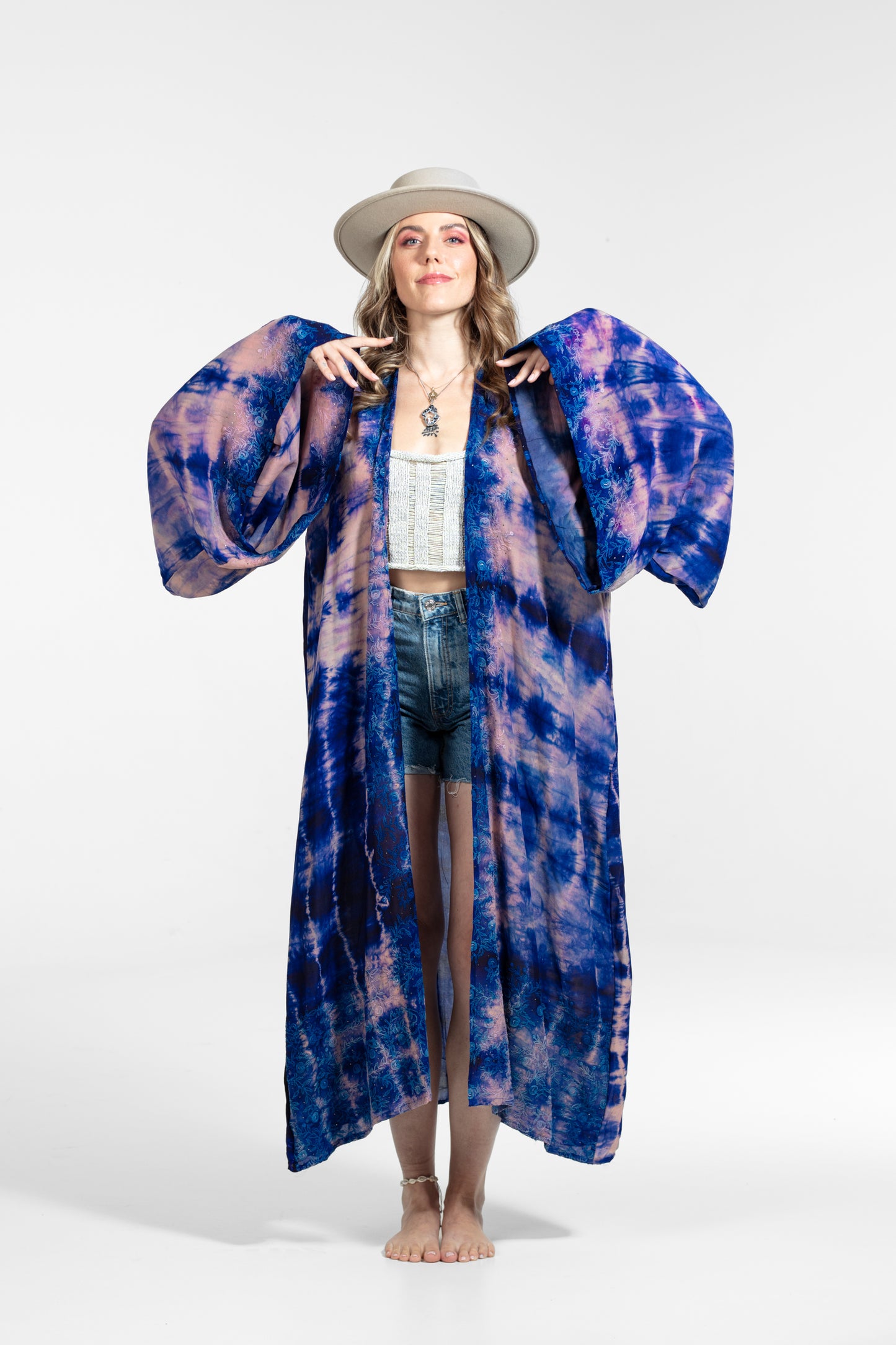Devi Kimono bestickt rosa-blau