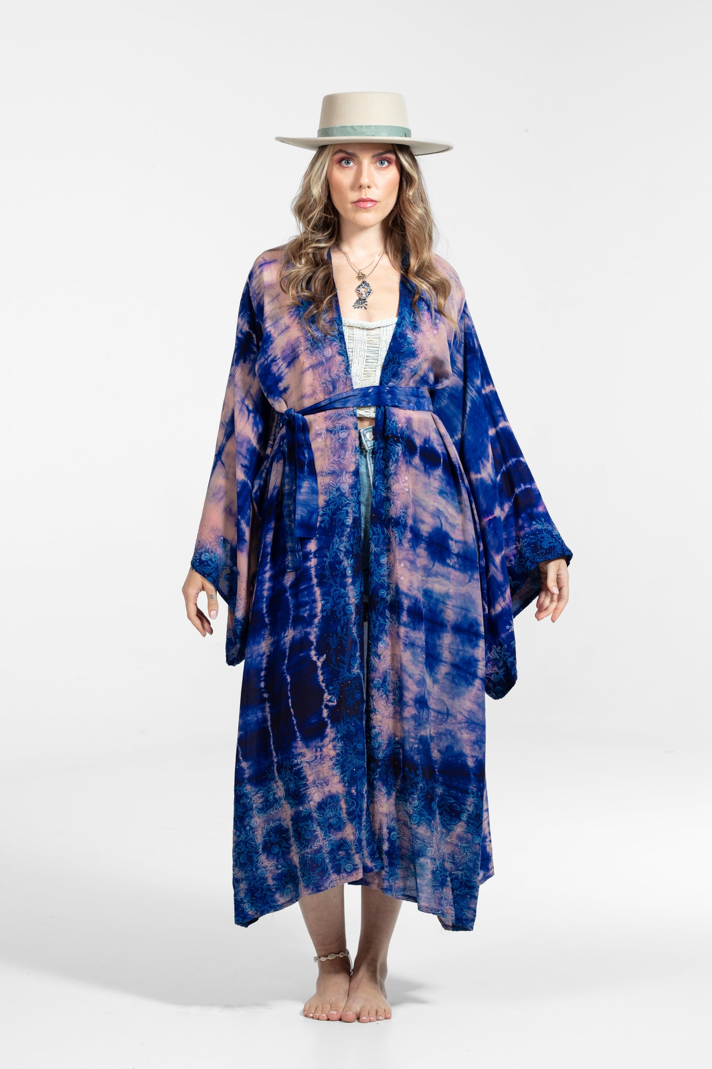 Devi Kimono bestickt rosa-blau