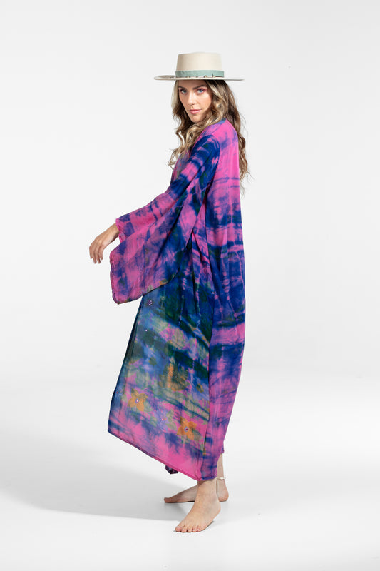Devi Kimono Blumen und Strasssteine ​​rosa-blau