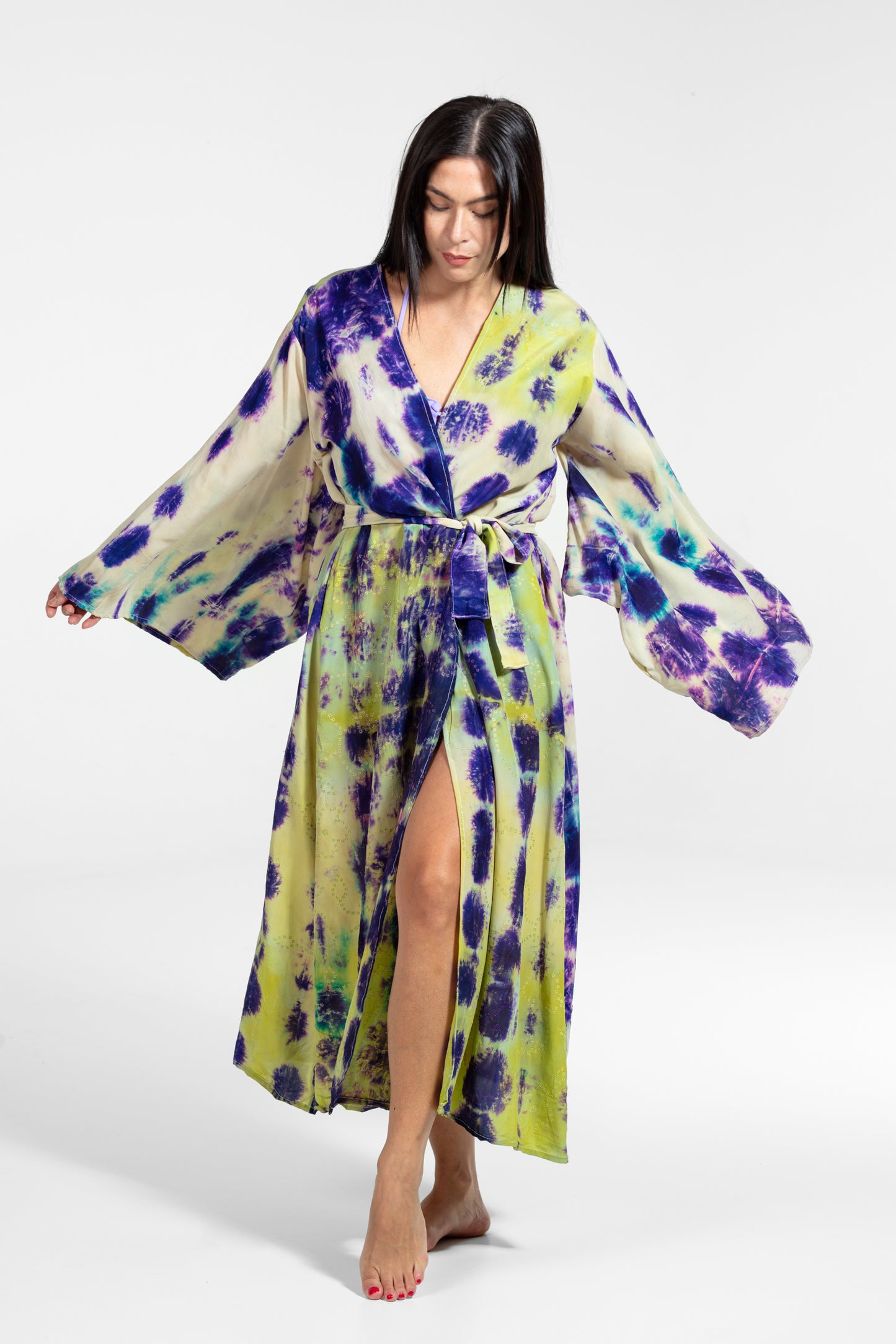 Devi Kimono weiß-hellgrün-lila