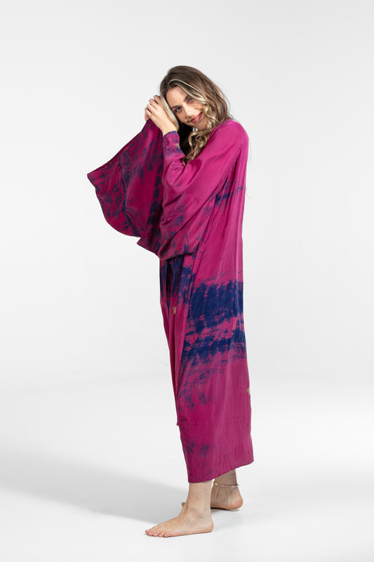 Freya Kimono golden embroideries pink-blue