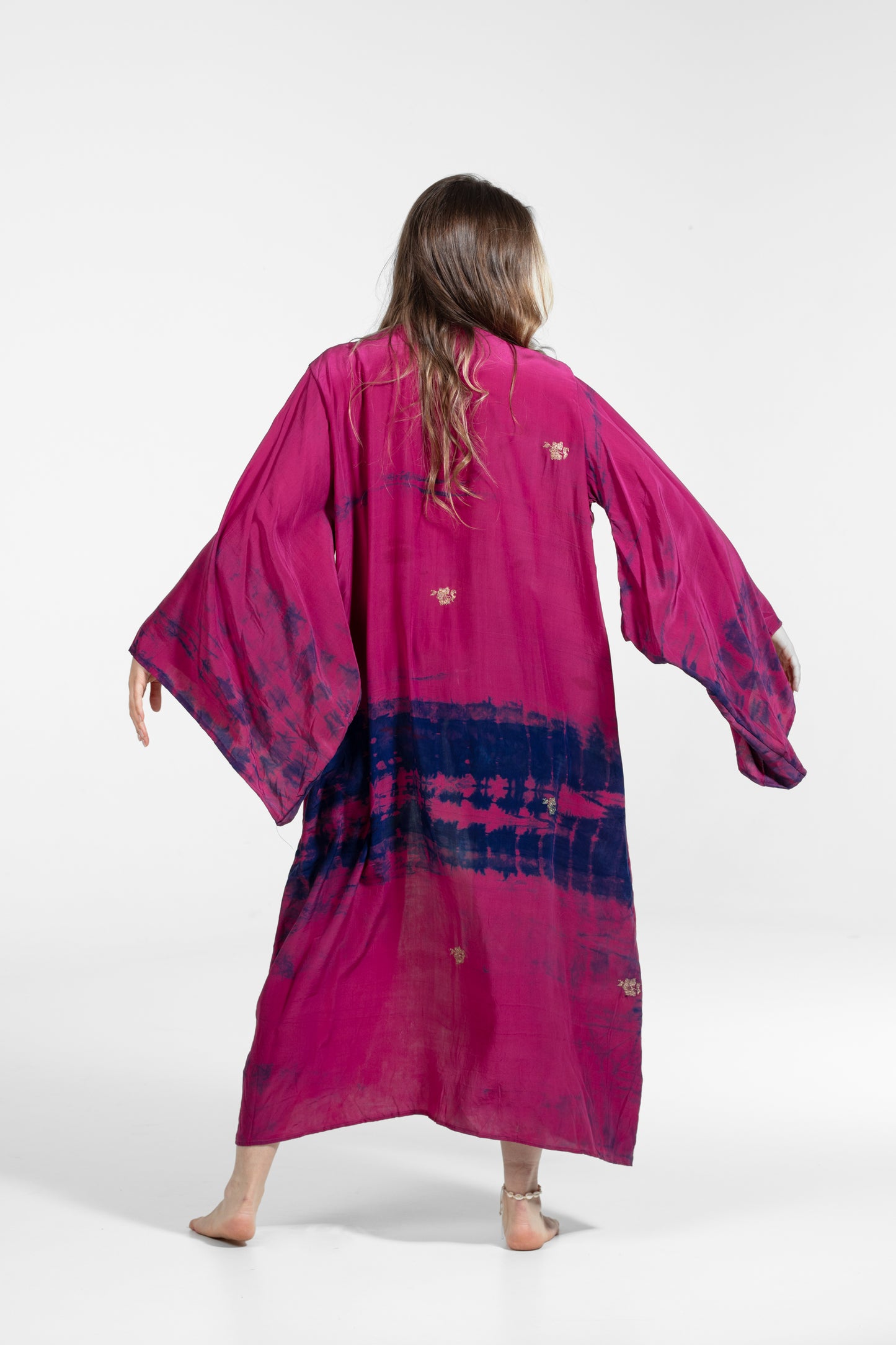Freya Kimono goldene Stickereien rosa-blau