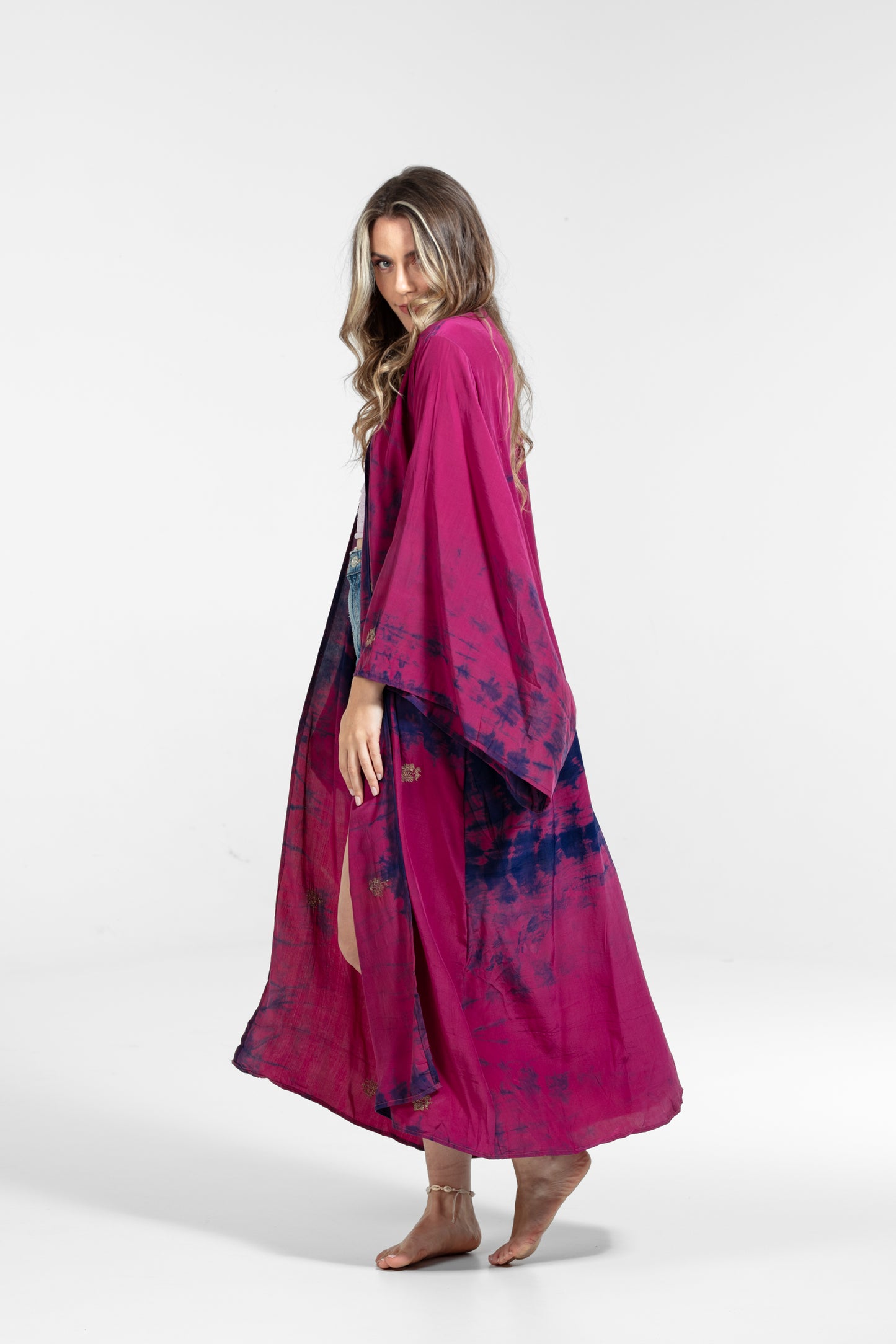 Freya Kimono goldene Stickereien rosa-blau