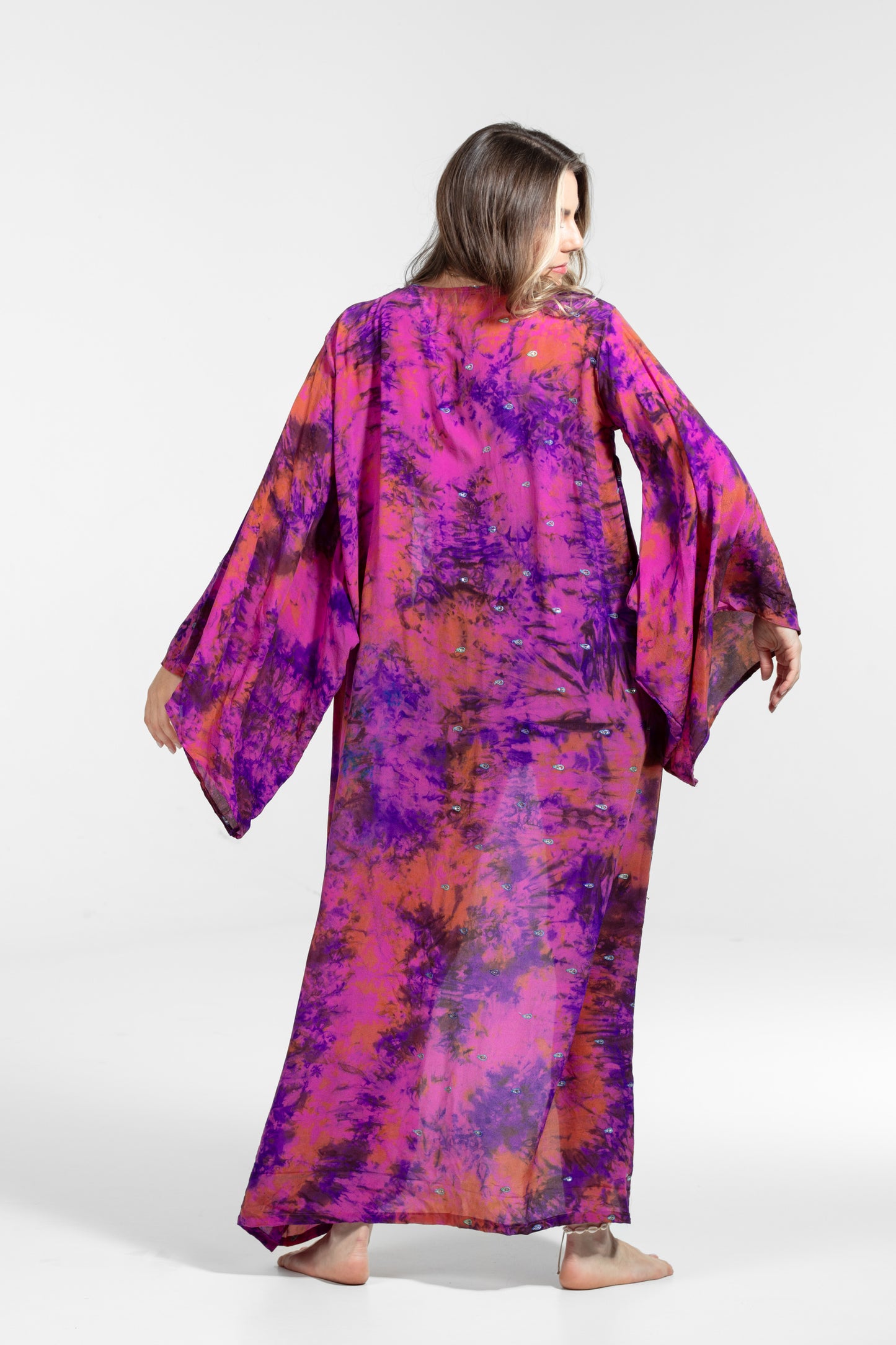 Aura Kimono pink-purple-orange asymmetrical embroideries