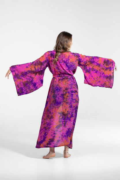 Aura Kimono pink-purple-orange asymmetrical embroideries