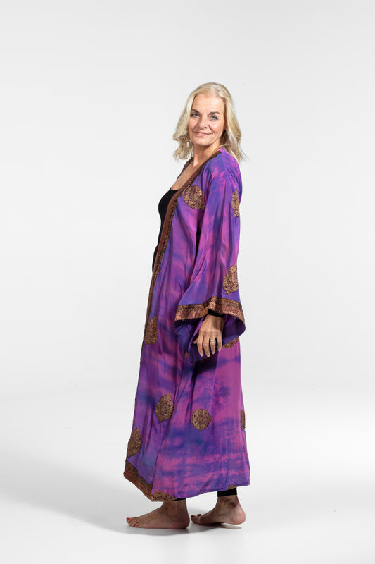 Freya Kimono golden embroidered purple pink