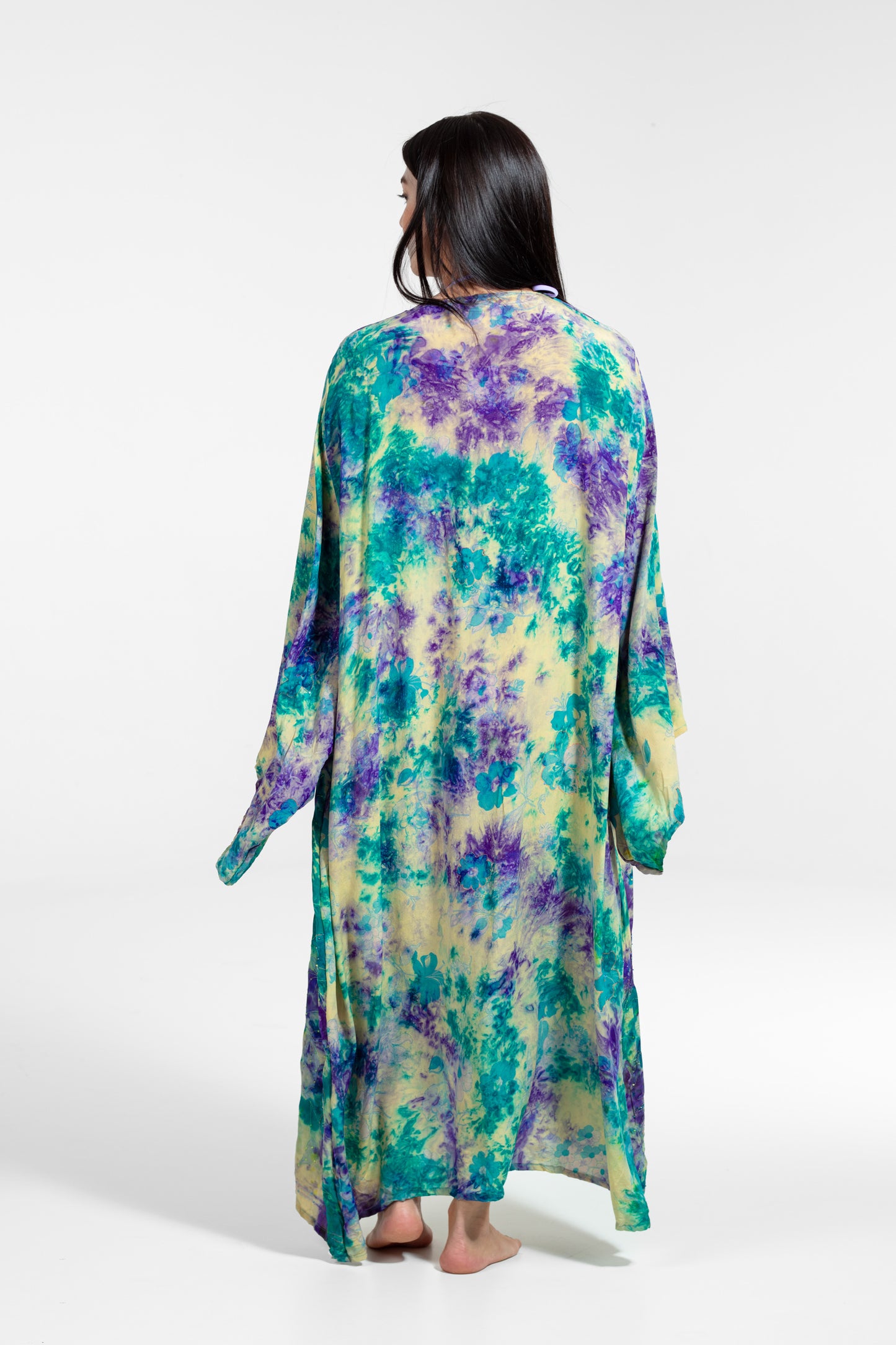 Aura Kimono flower embroideries green-purple