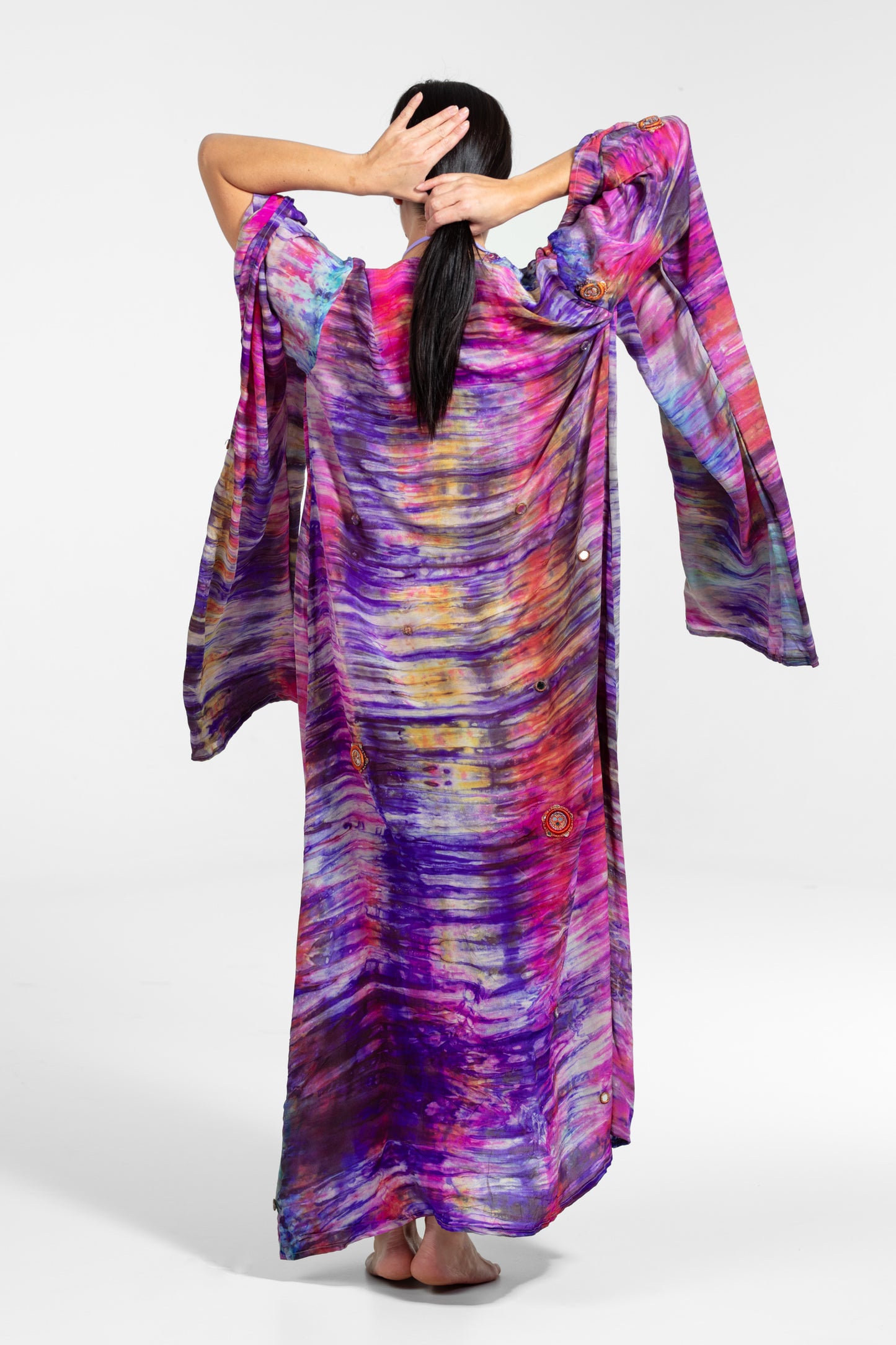 Aura Kimono mit langen Ärmeln, rosa-lila Farbmischung