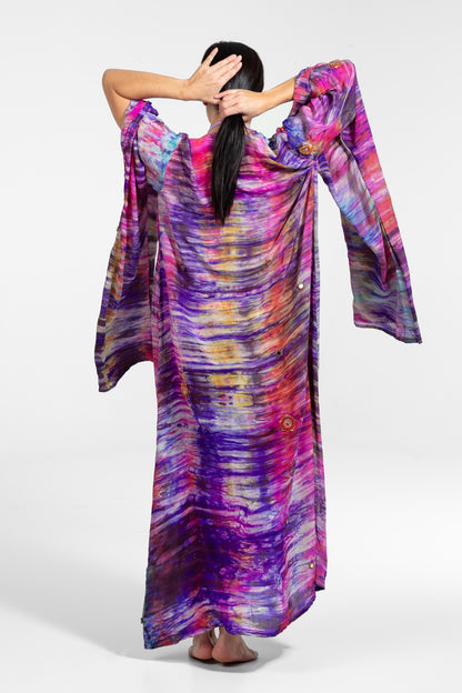 Aura Kimono mit langen Ärmeln, rosa-lila Farbmischung