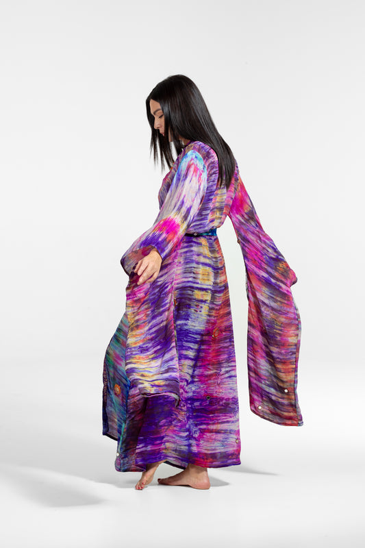 Aura Kimono mit langen Ärmeln, rosa-lila Farbmischung