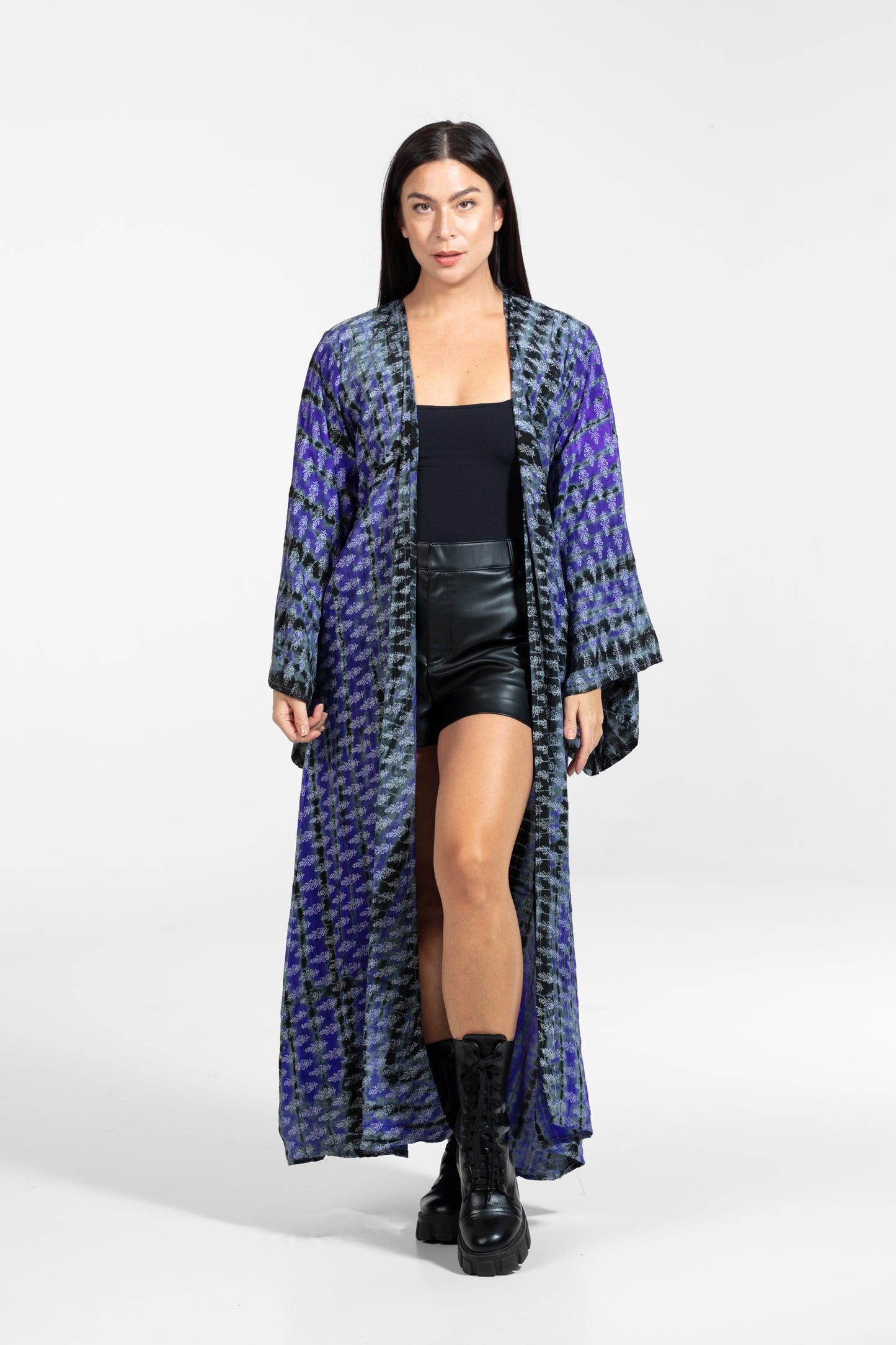 Devi Kimono gemustert lila-grau-schwarz