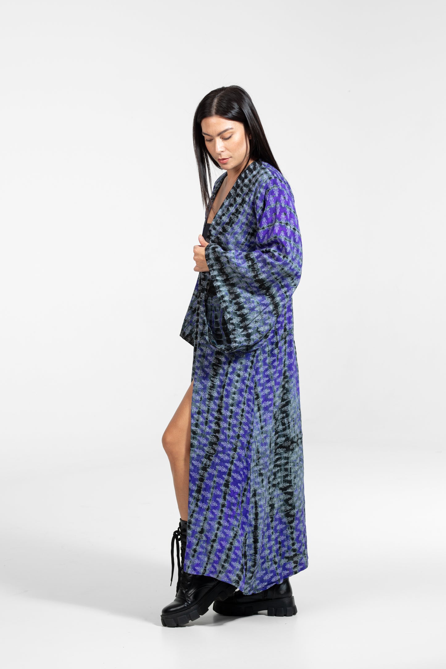 Devi Kimono gemustert lila-grau-schwarz