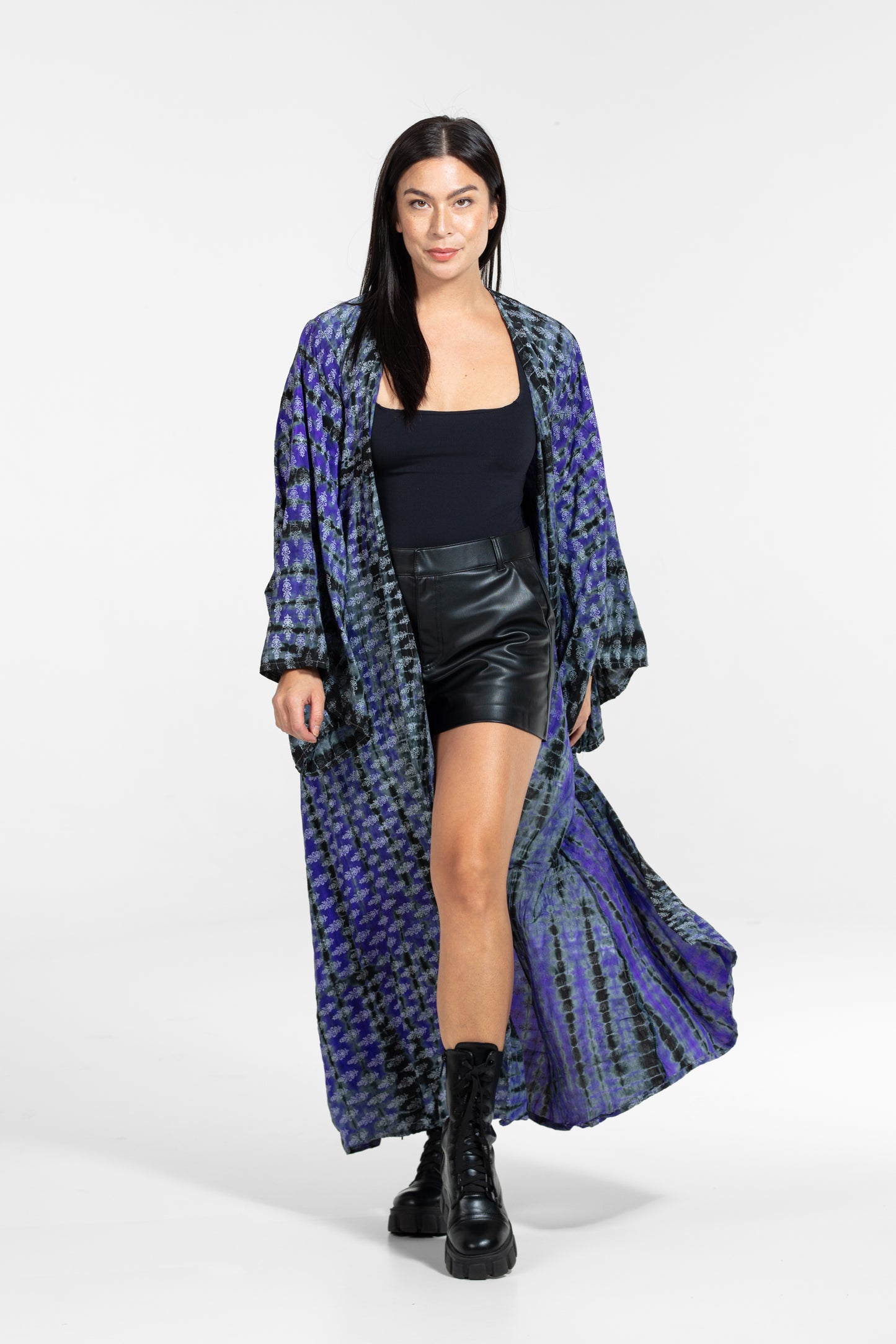 Devi Kimono gemustert lila-grau-schwarz