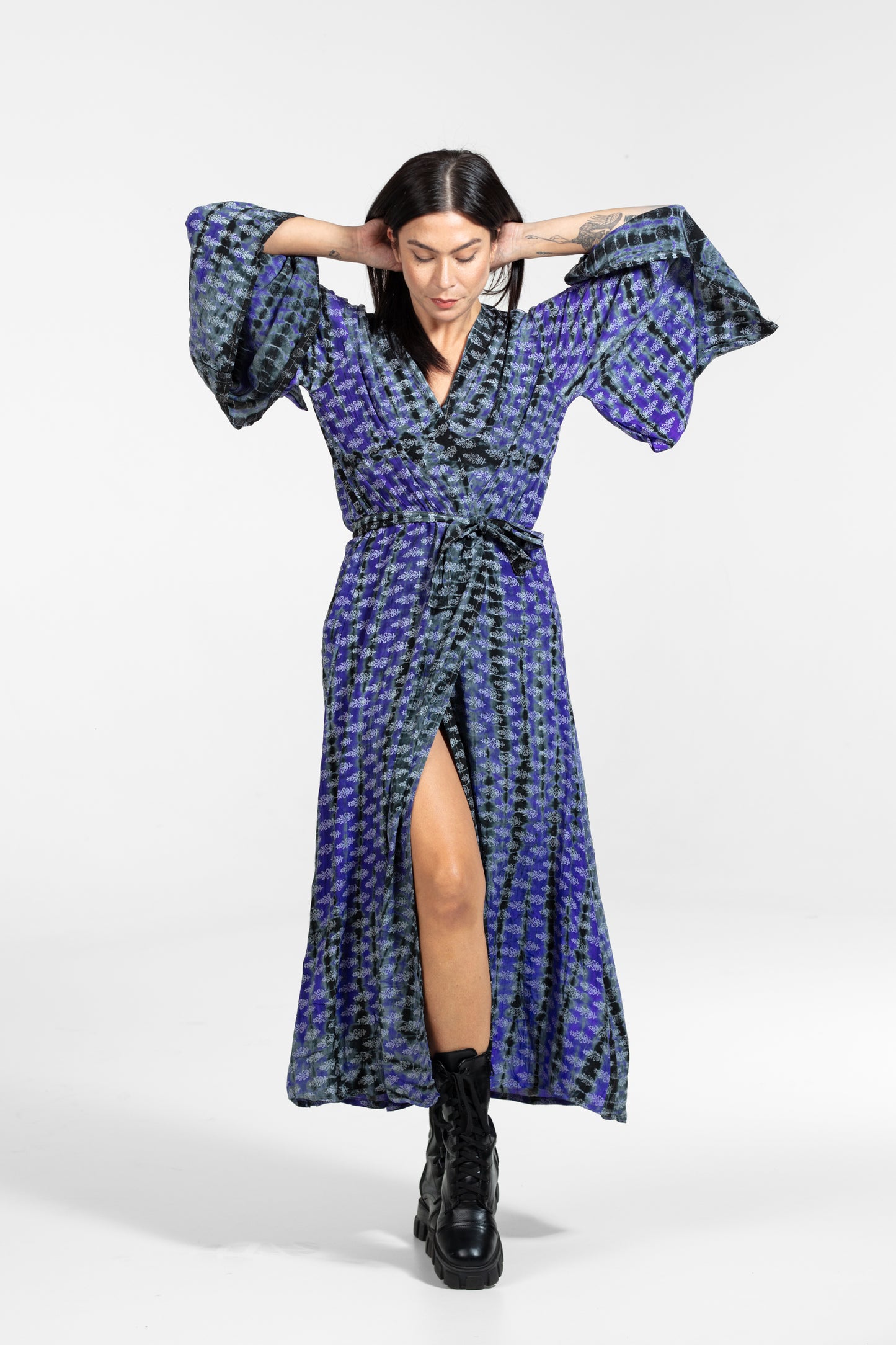 Devi Kimono gemustert lila-grau-schwarz