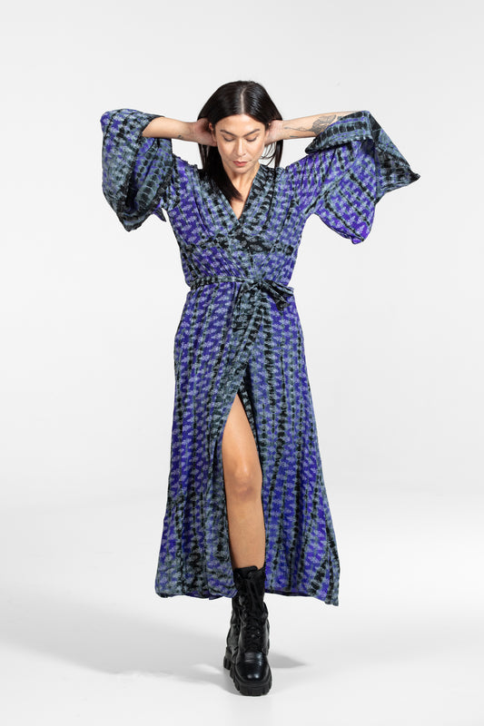 Devi Kimono gemustert lila-grau-schwarz