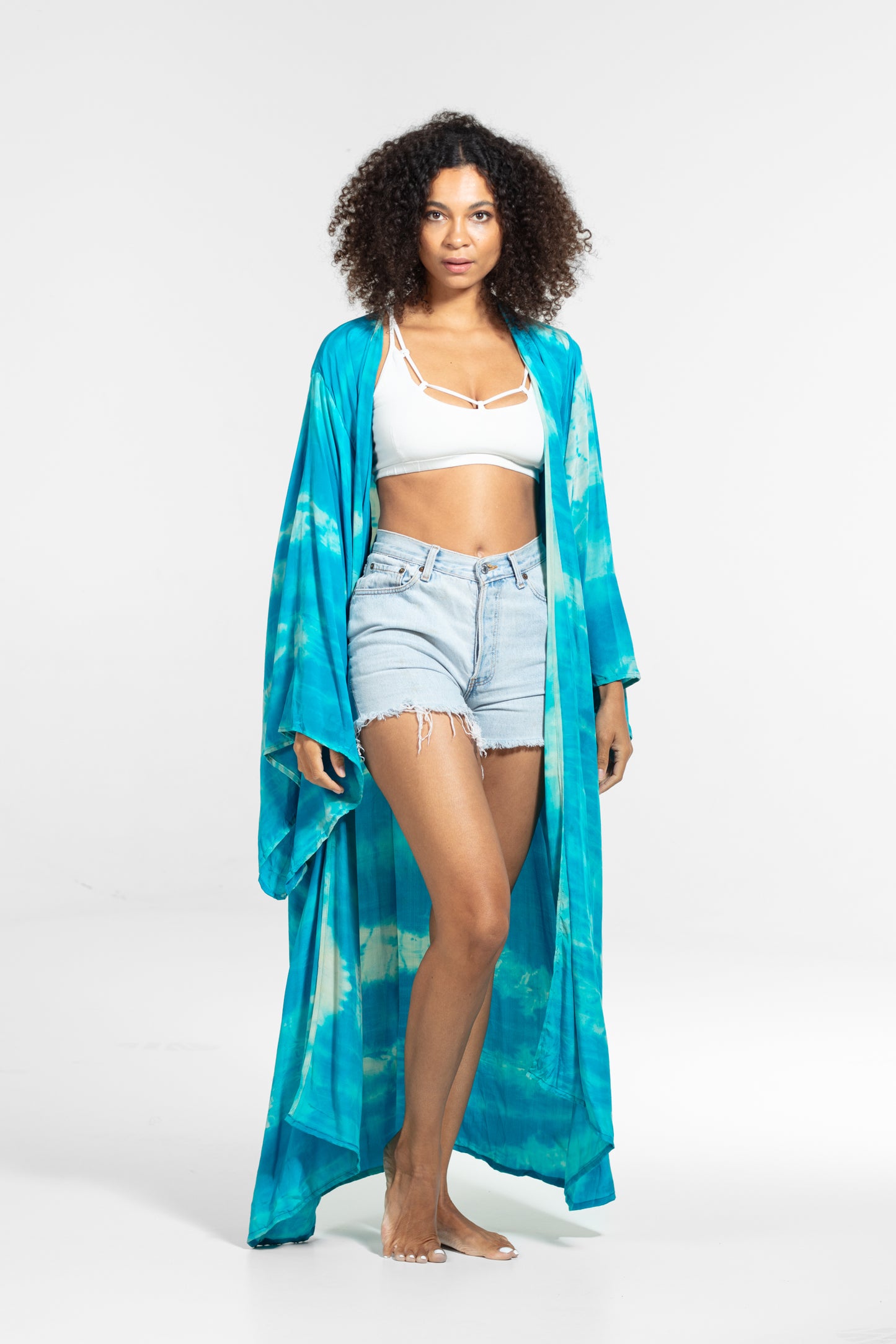 Freya Kimono white-bright blue