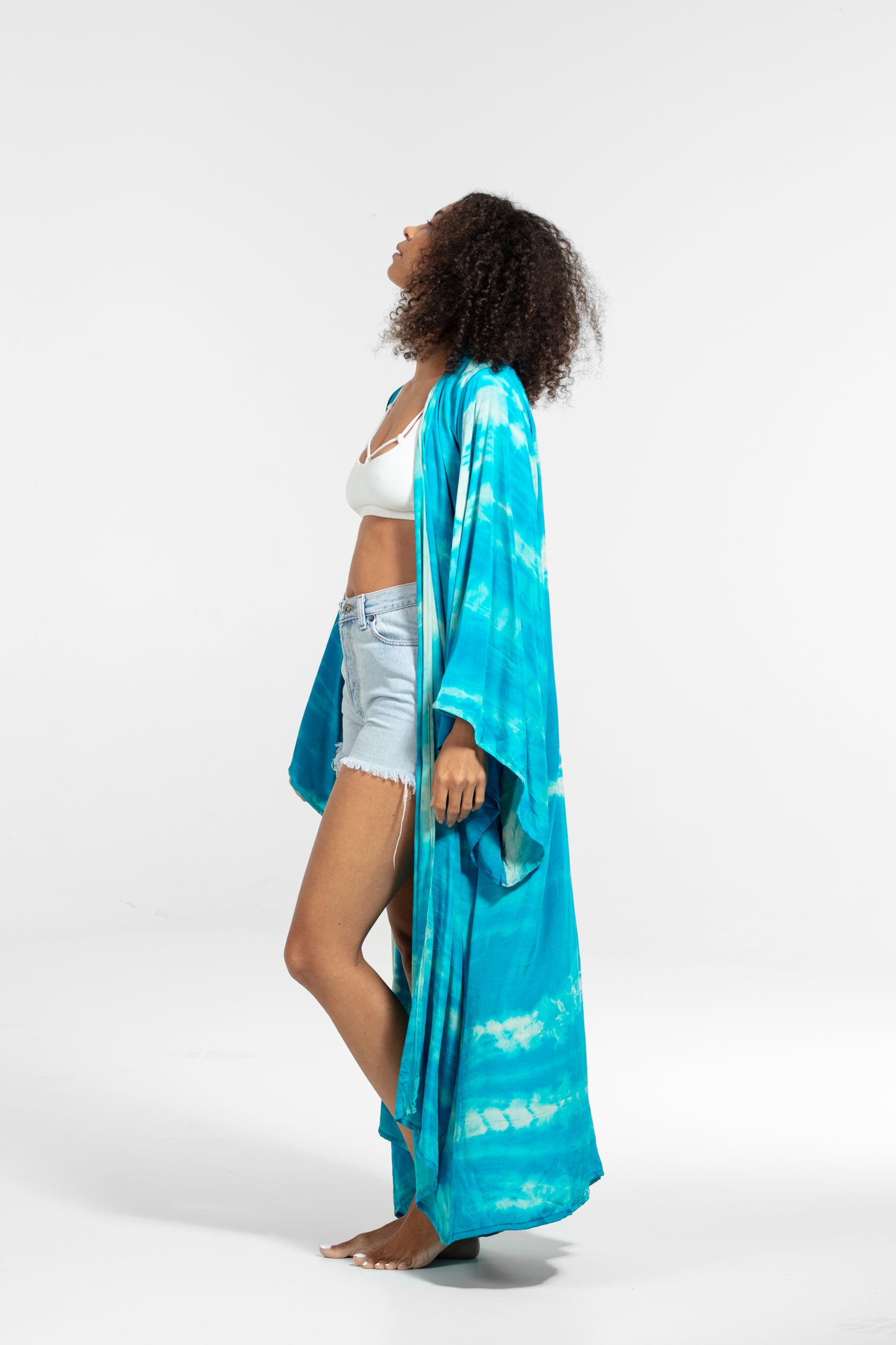 Freya Kimono white-bright blue