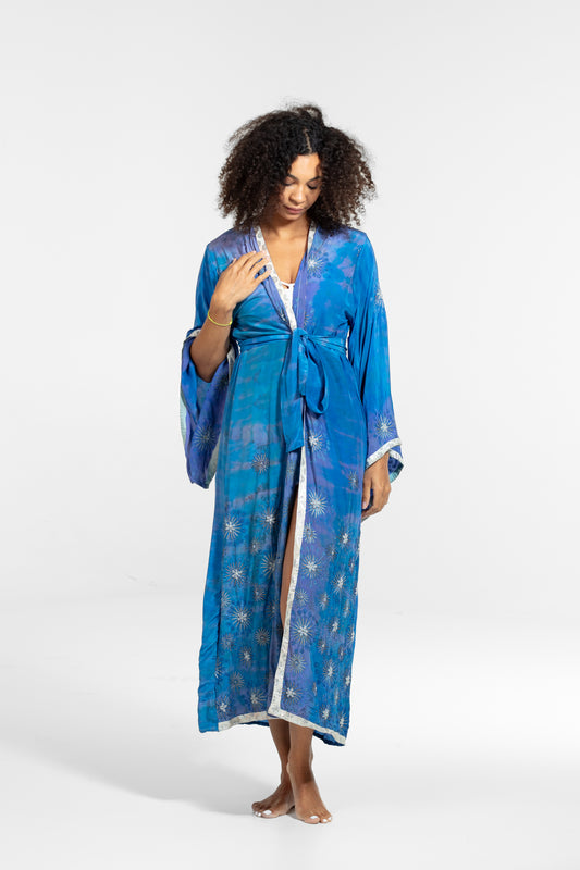 Devi Kimono embroidered blue