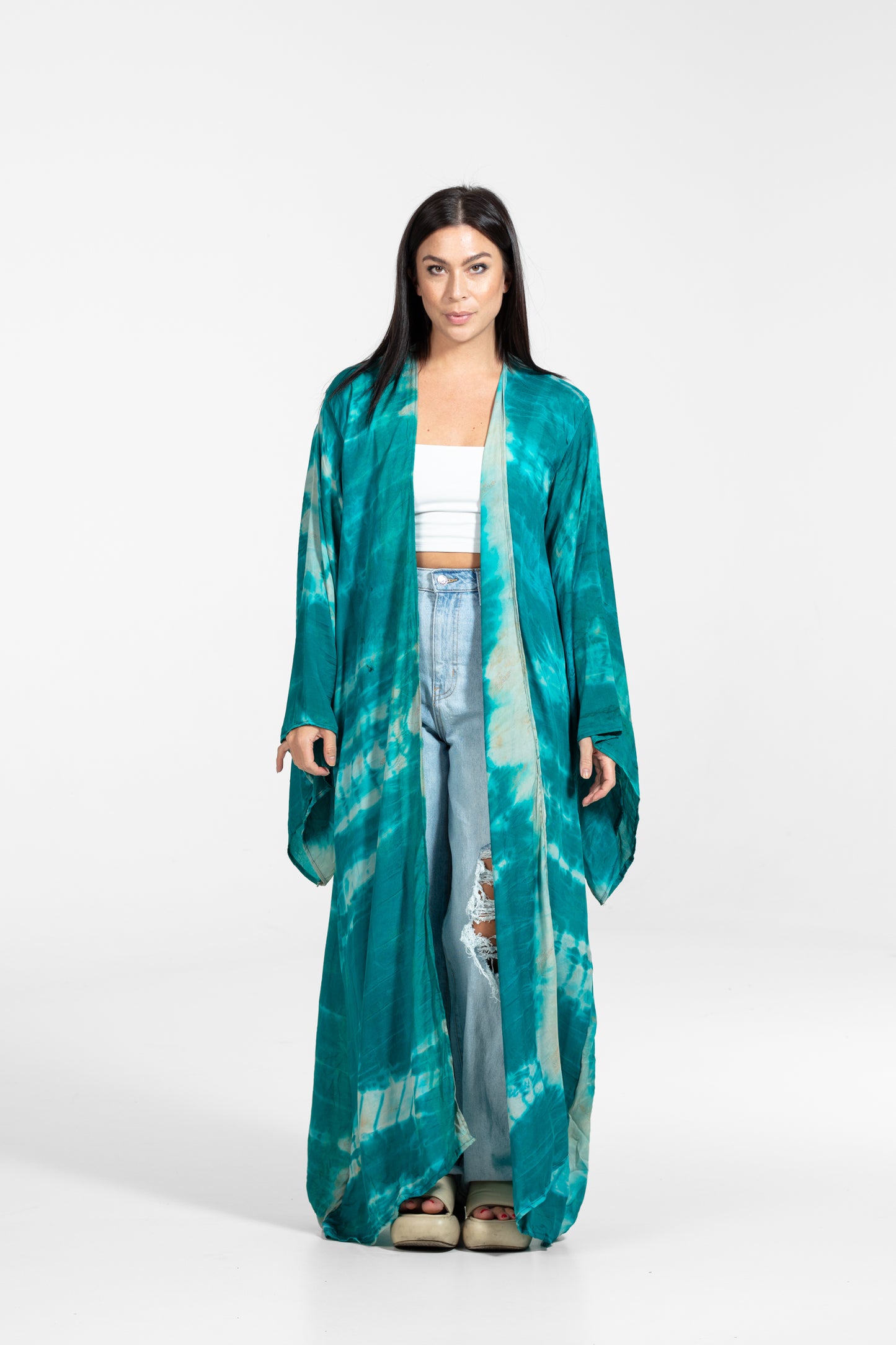 Freya Kimono Smaragdgrün-Weiß