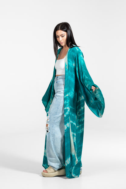 Freya Kimono Smaragdgrün-Weiß