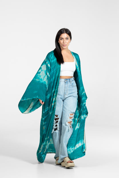 Freya Kimono Smaragdgrün-Weiß