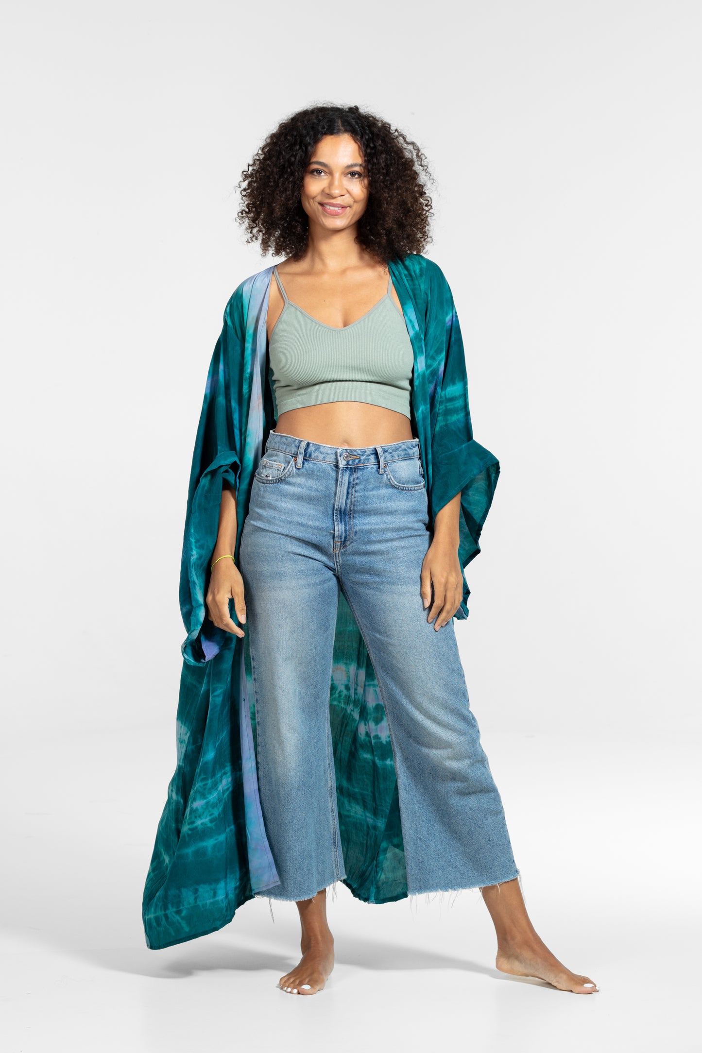 Freya Kimono emerald green-light blue