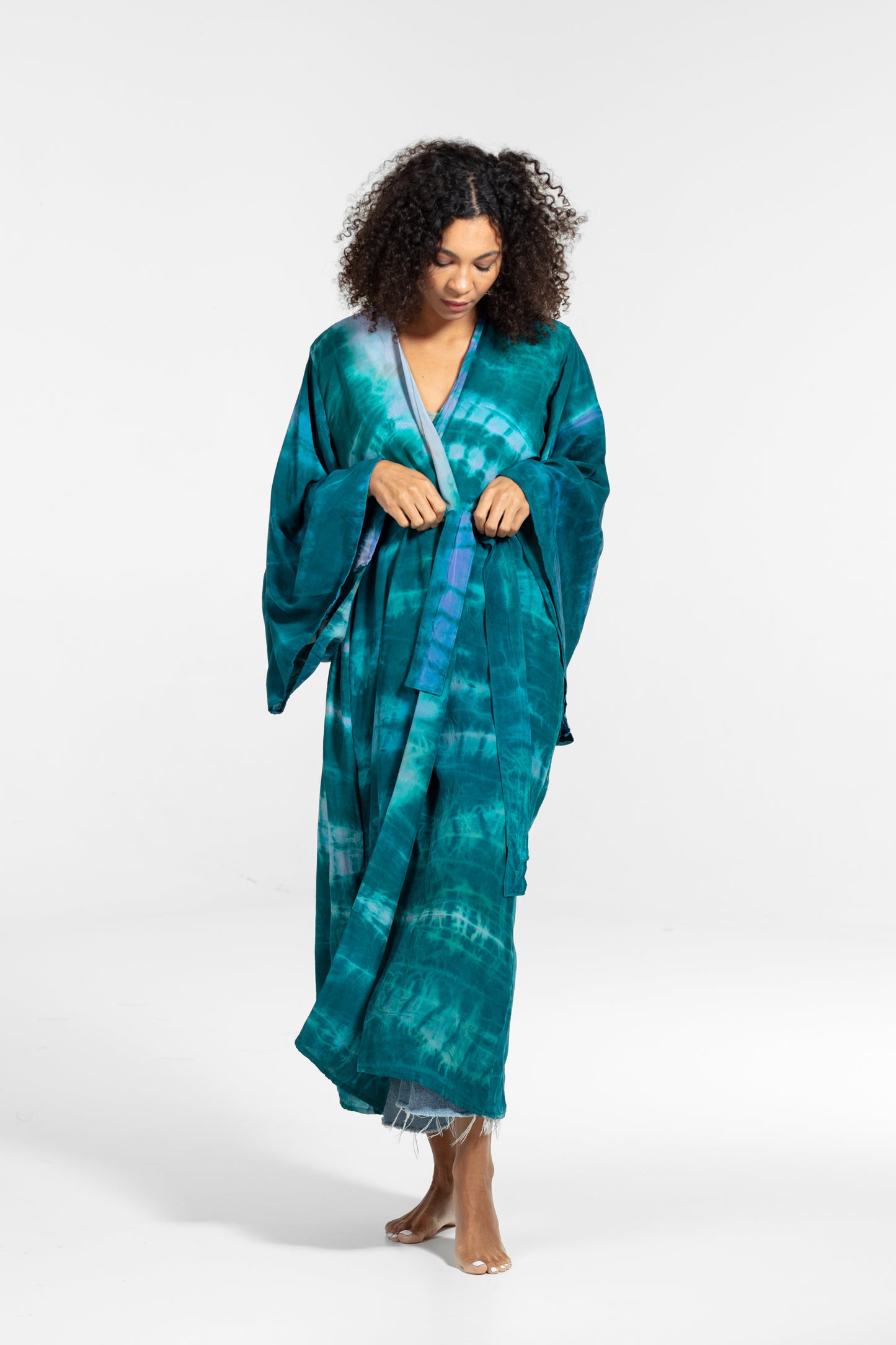 Freya Kimono emerald green-light blue