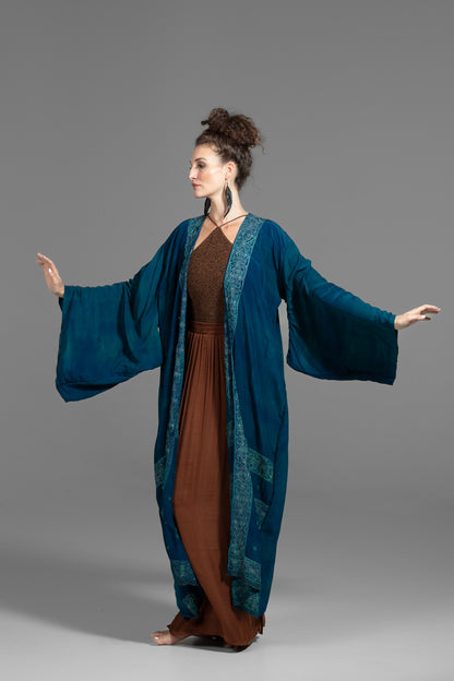 Aura Kimono, bestickt, Petrol