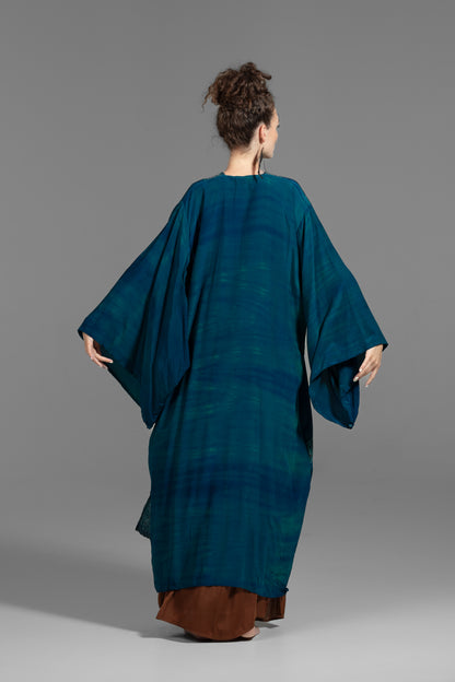 Aura Kimono, bestickt, Petrol