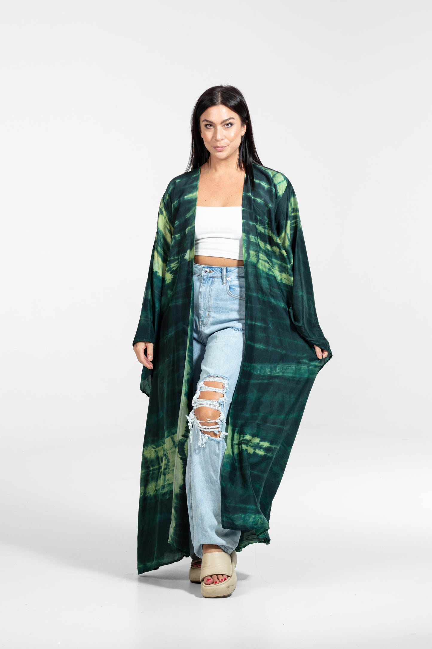 Freya Kimono dunkelgrün-hellgrün-weiß