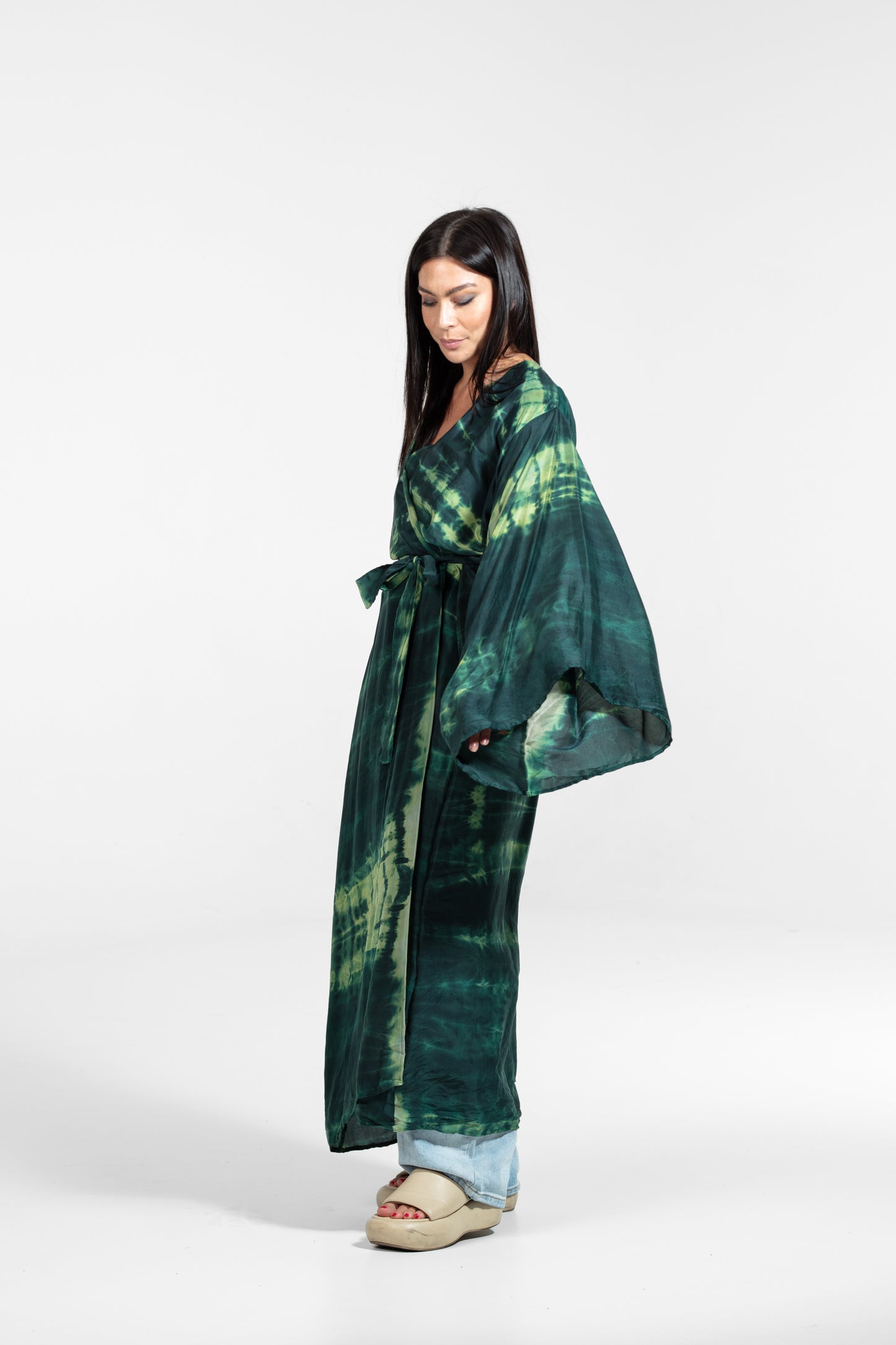 Freya Kimono dunkelgrün-hellgrün-weiß